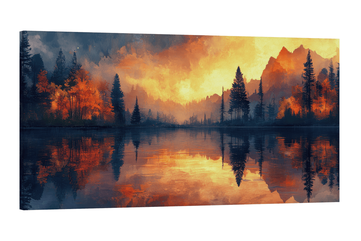 Fire and Mirror on a Mountain Lake
