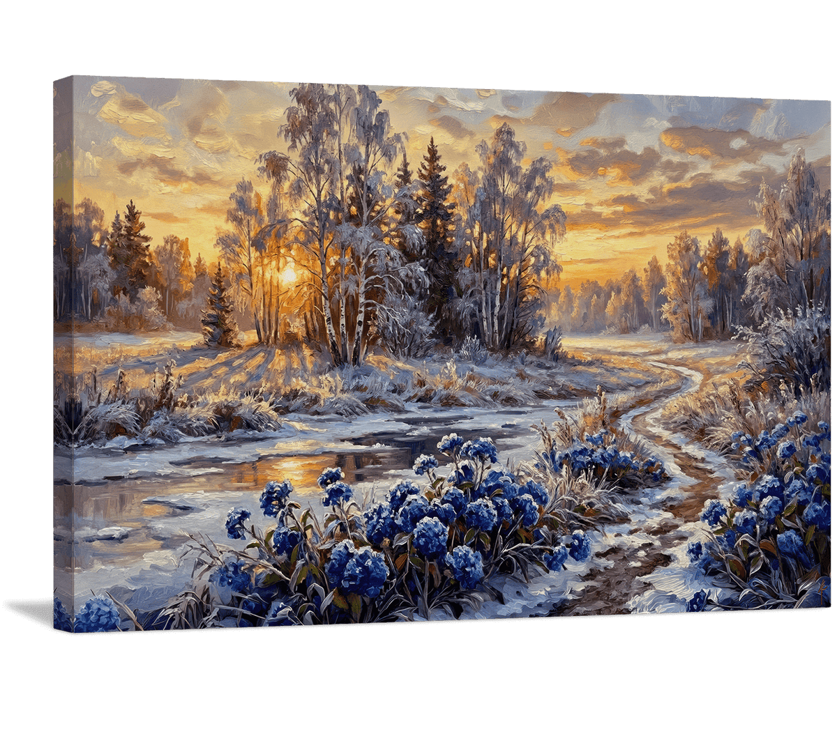 Blue Blooms at the Edge of the Frozen Morning