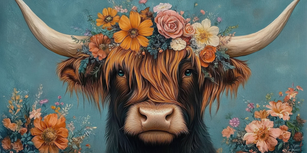 Crowned in Blooms Highland Cow