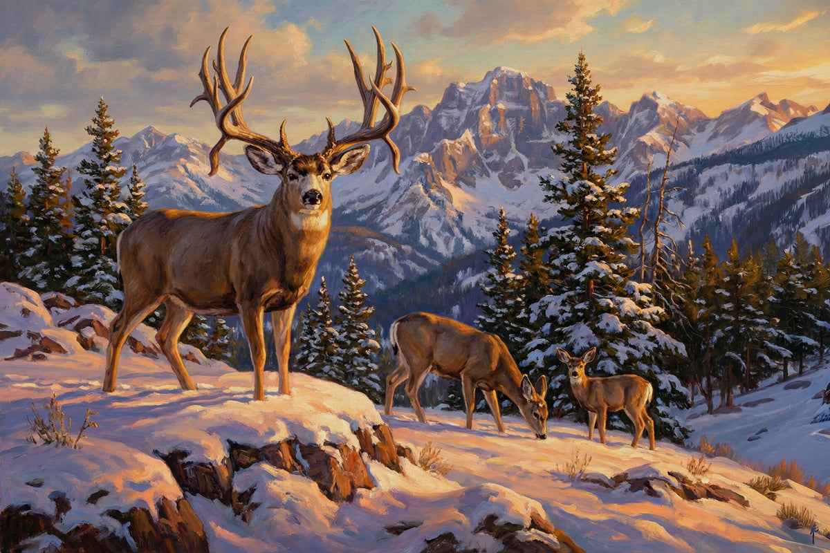Mule Deer Family at Alpine Dawn