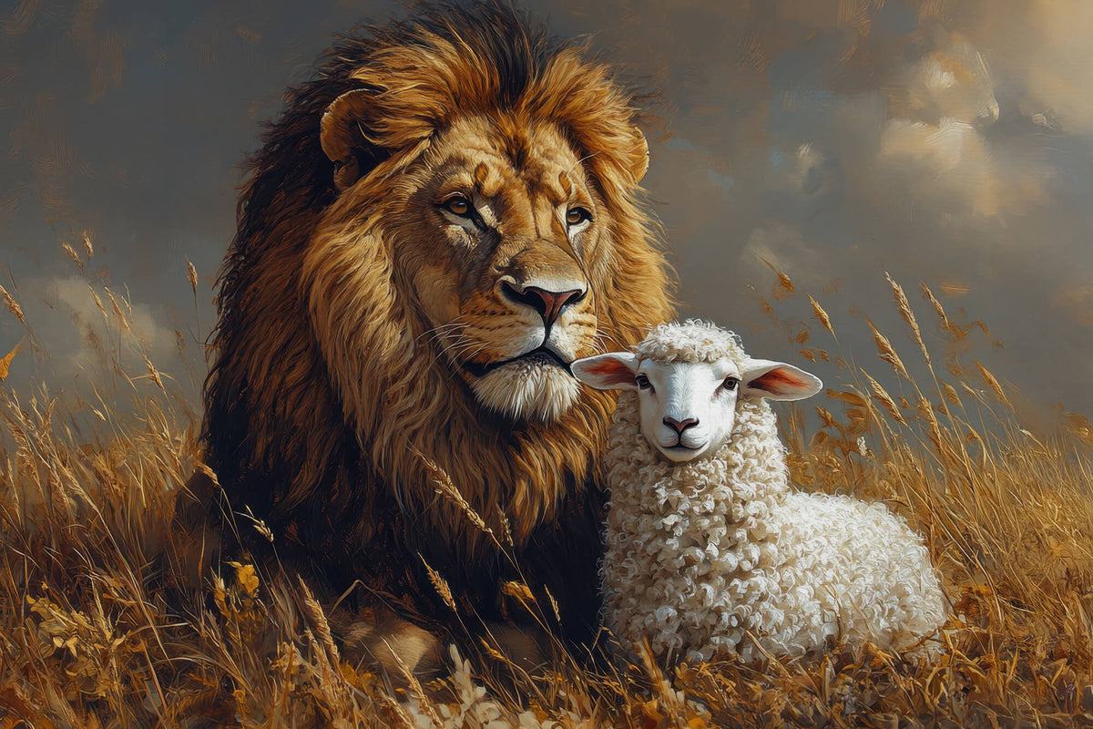 Majestic Lion with Gentle Lamb