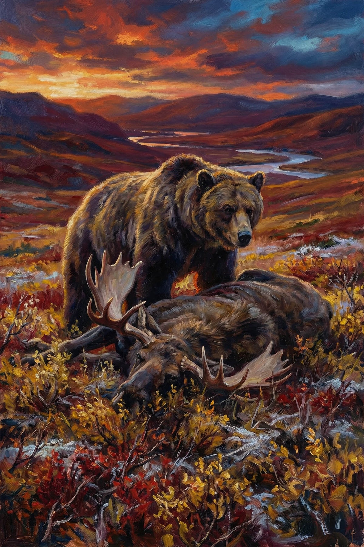 Grizzly's Moose Kill at Sunset