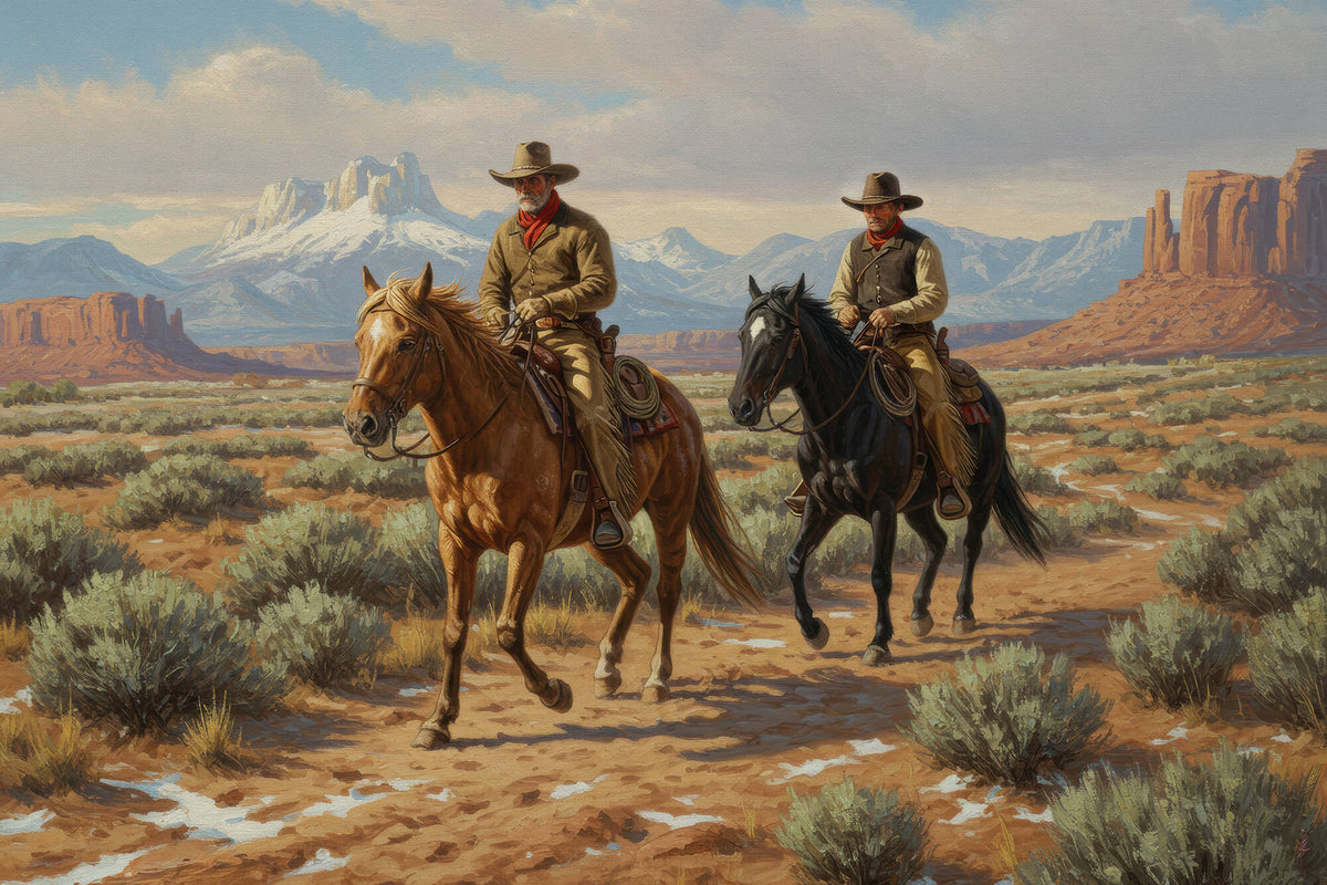 Two Riders Across the Desert Floor