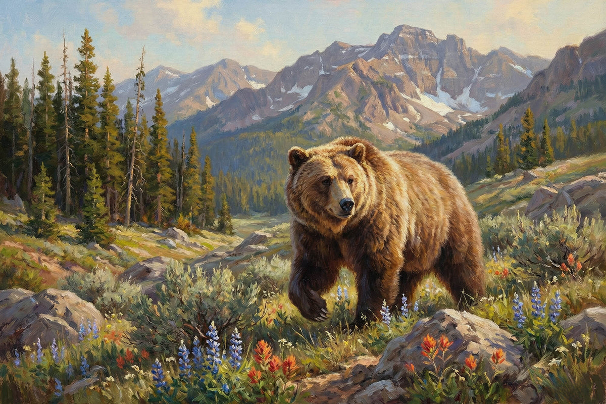 Grizzly Among the Wildflowers