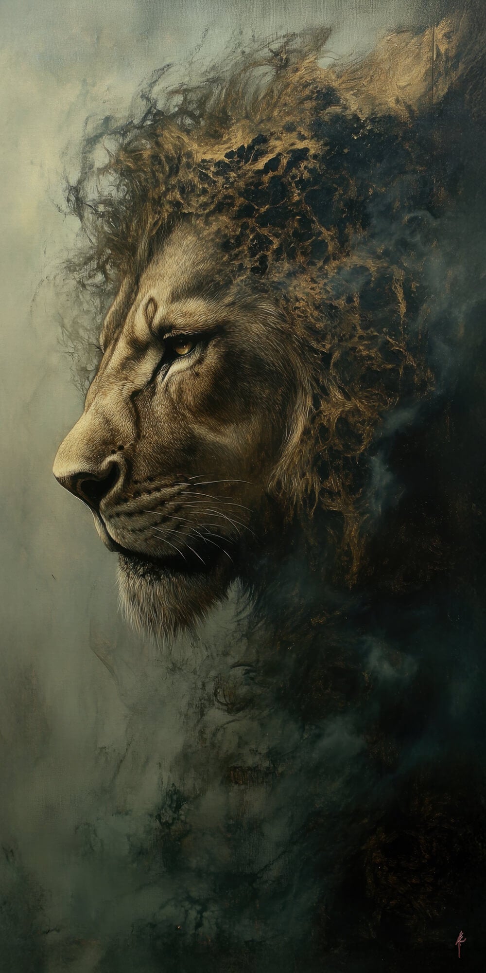 Regal Lion in Smoky Atmosphere