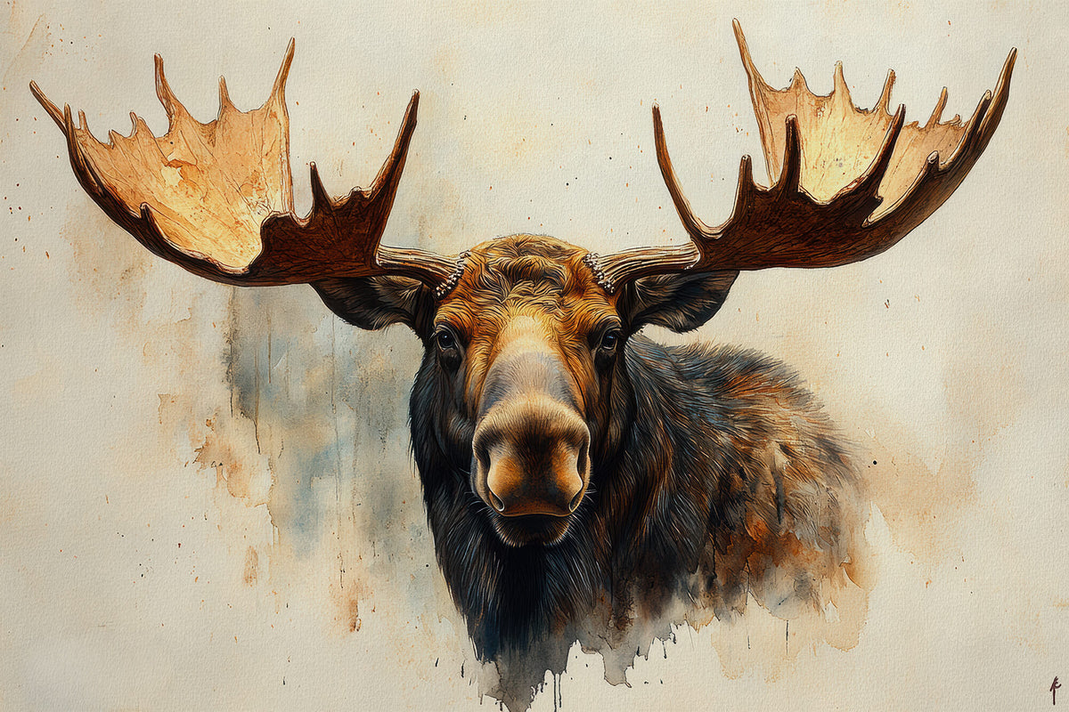 Moose Portrait on Weathered Canvas