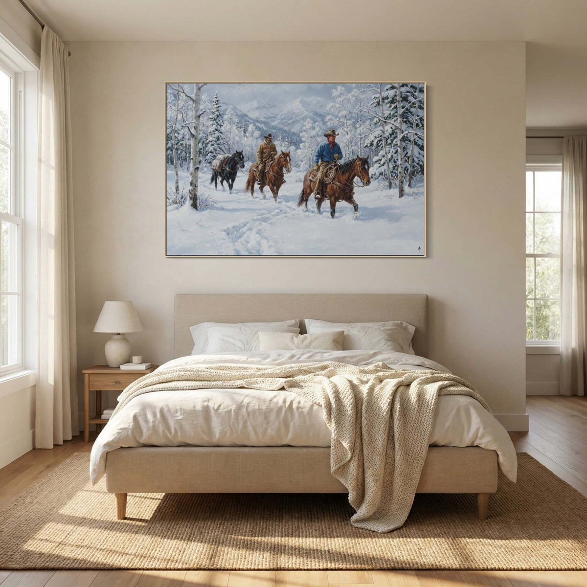 Three Horses Deep in the Mountain Snow