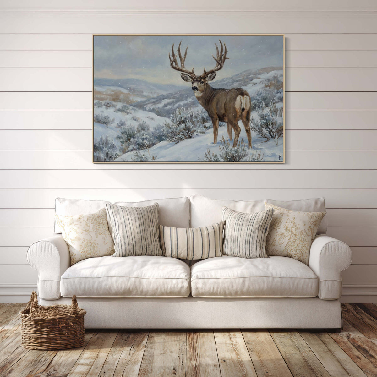 Snowfall Mule Deer on the Slope