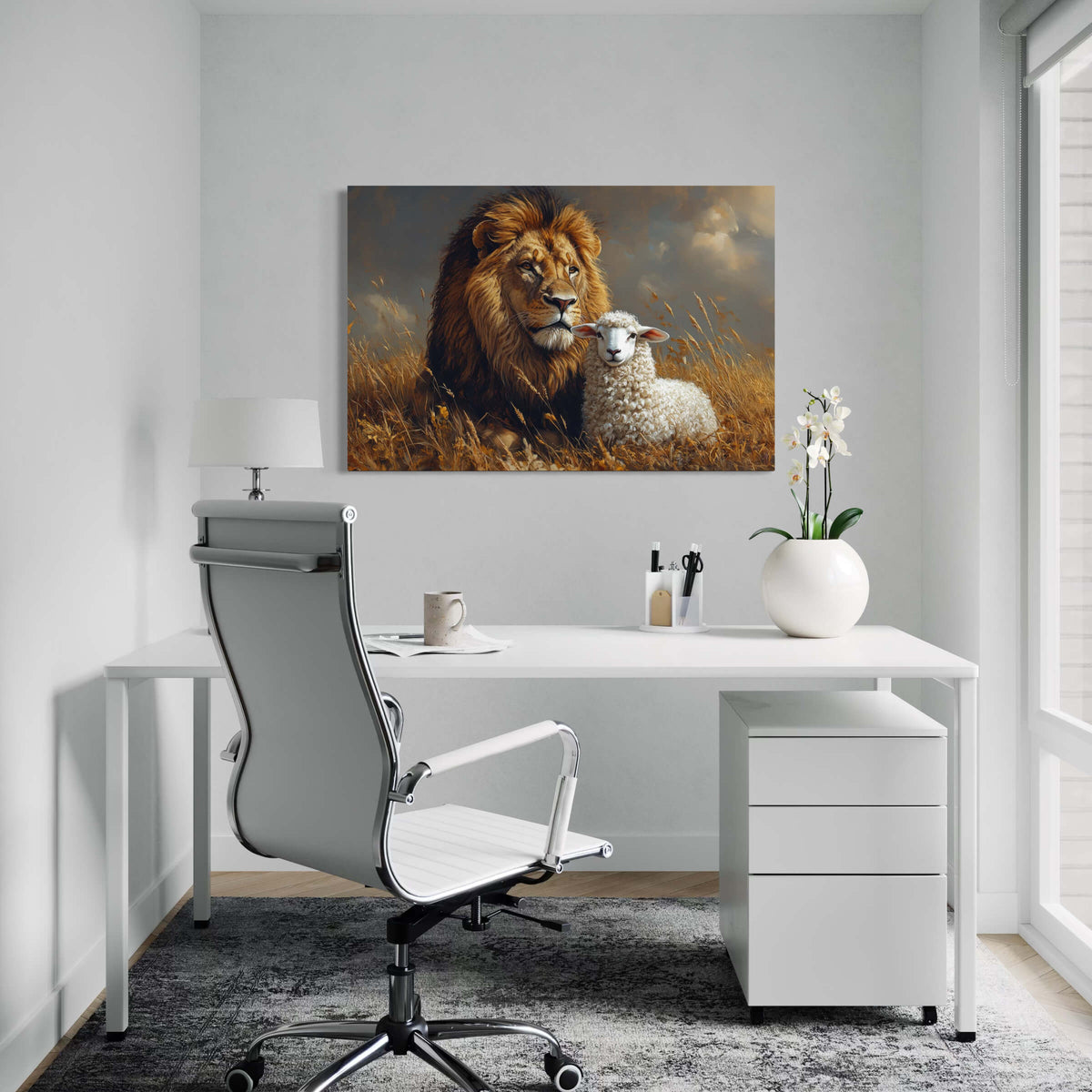 Majestic Lion with Gentle Lamb