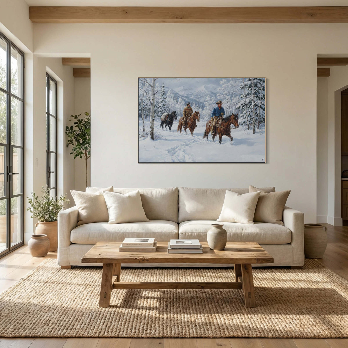 Three Horses Deep in the Mountain Snow