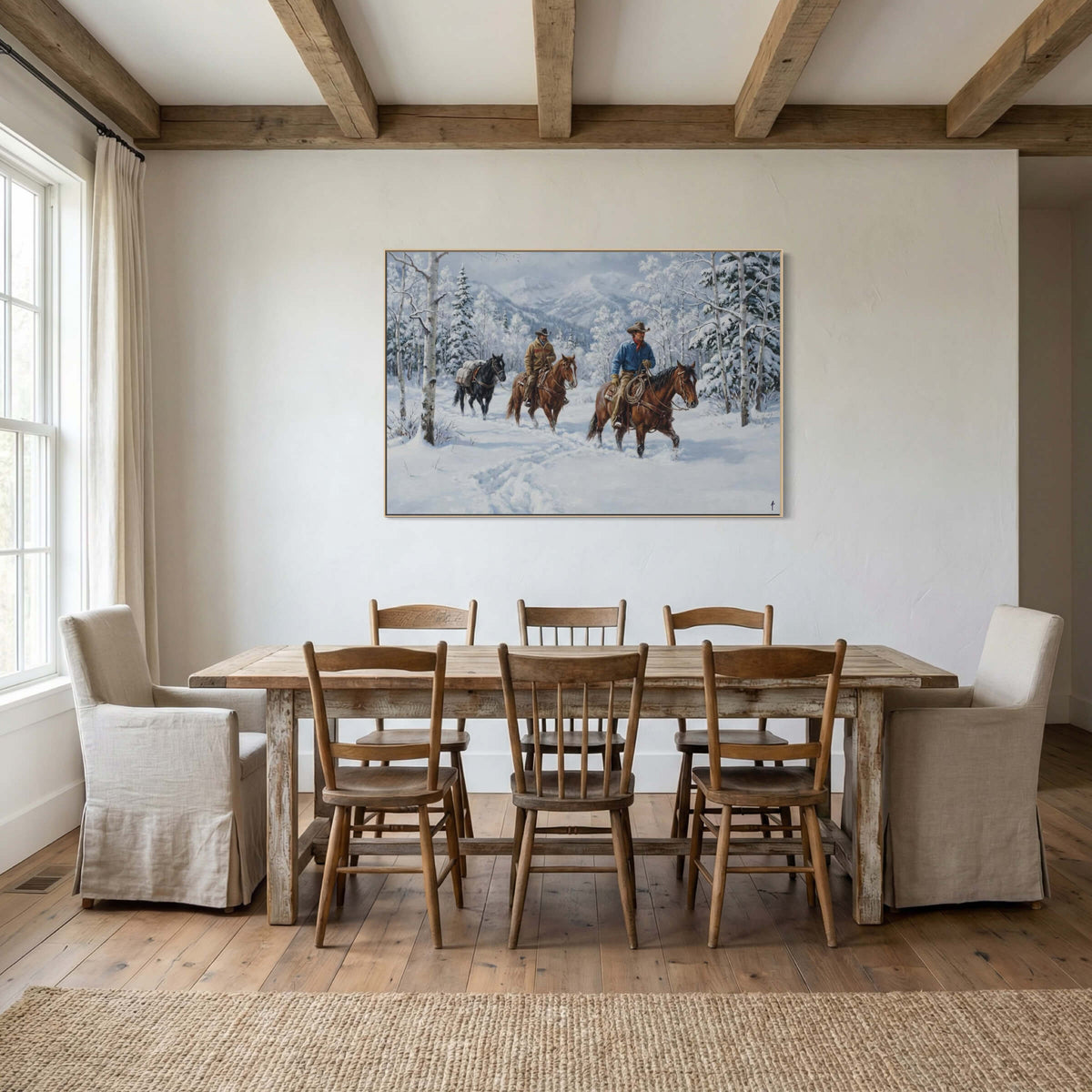 Three Horses Deep in the Mountain Snow