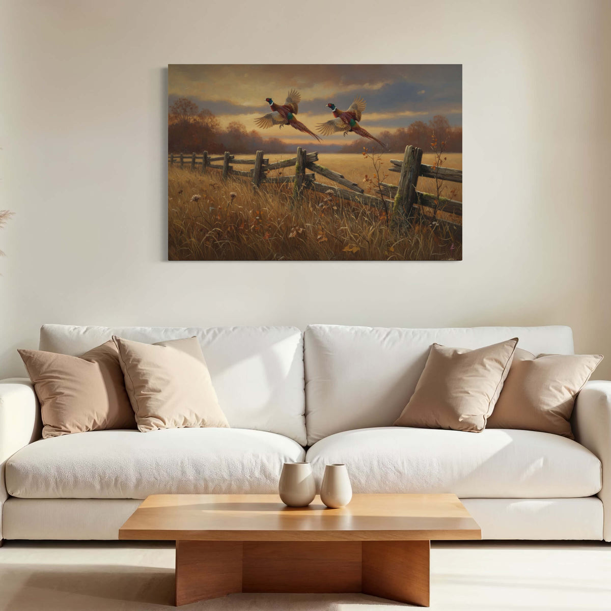 Pheasants Rising in the Harvest Glow