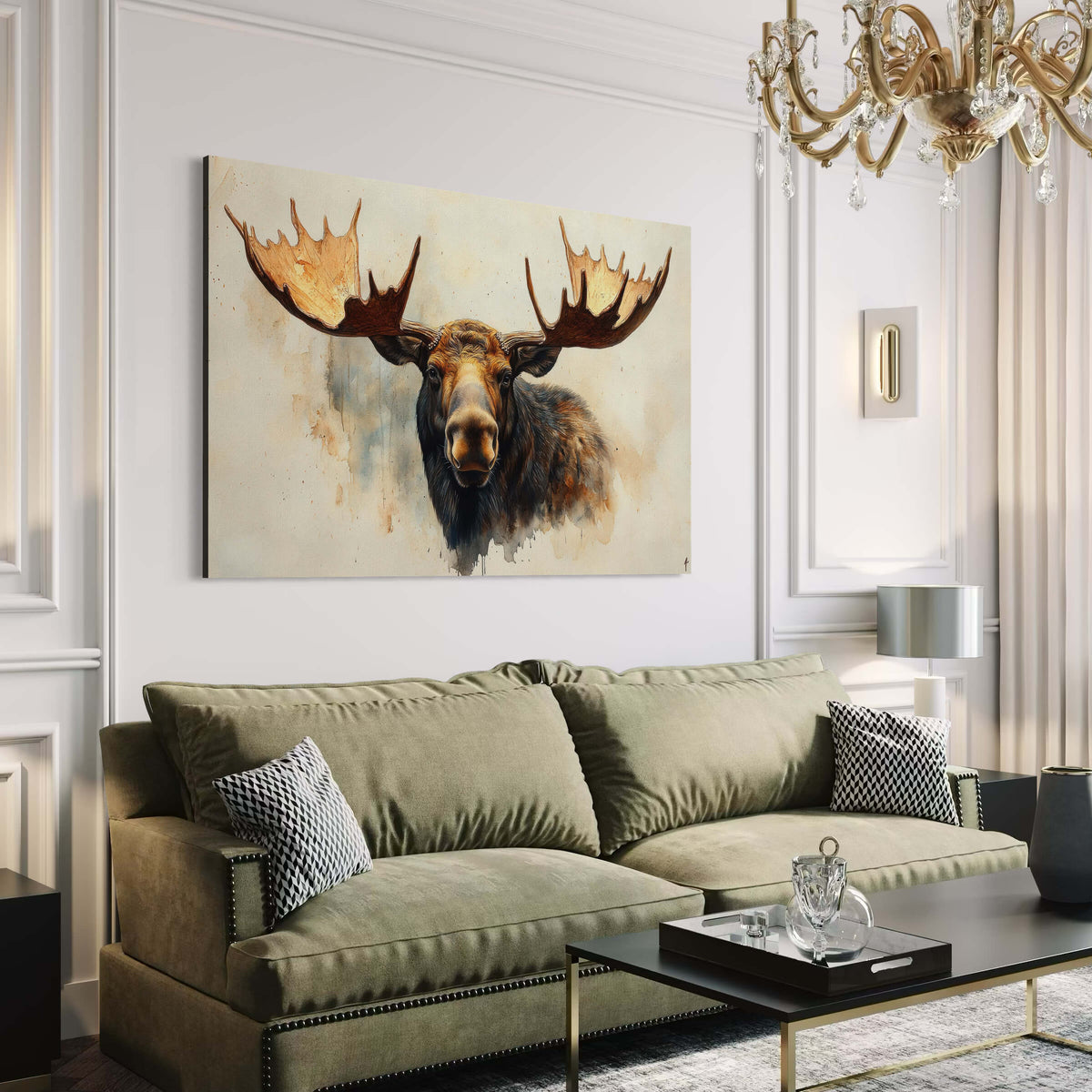 Moose Portrait on Weathered Canvas