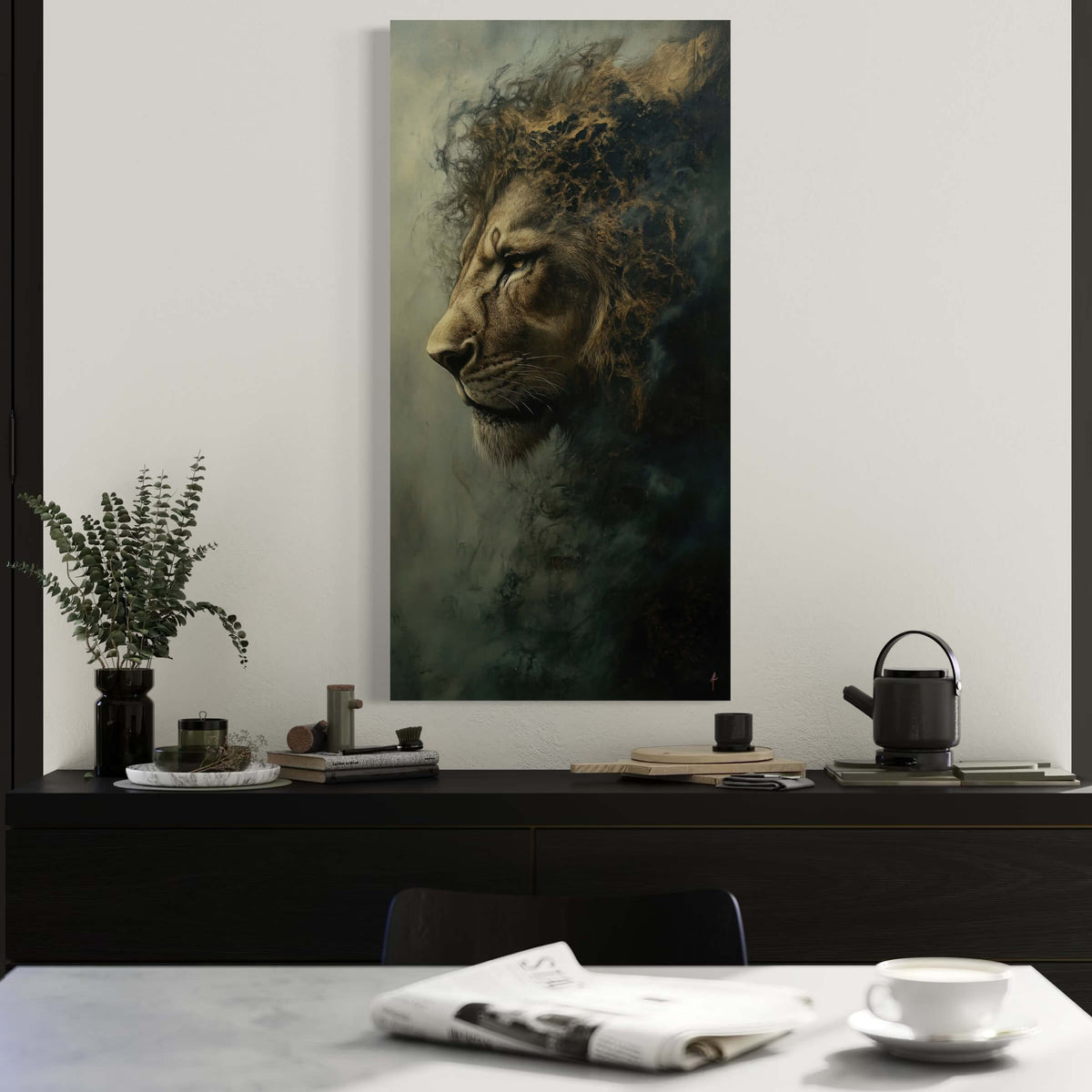 Regal Lion in Smoky Atmosphere
