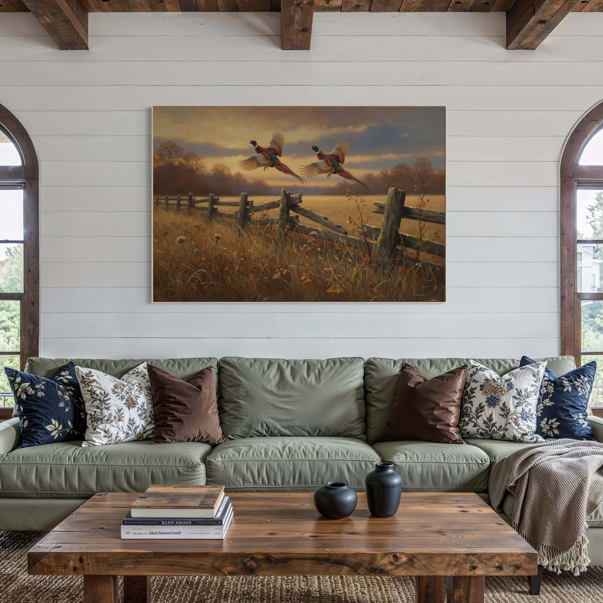 Pheasants Rising in the Harvest Glow