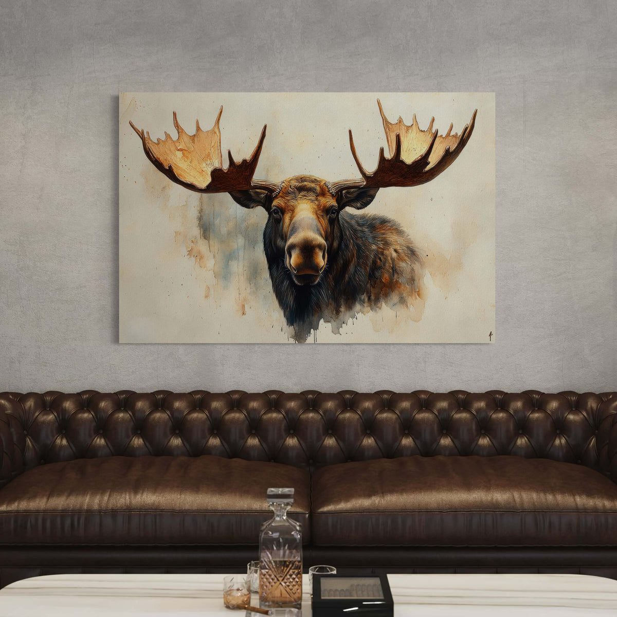 Moose Portrait on Weathered Canvas