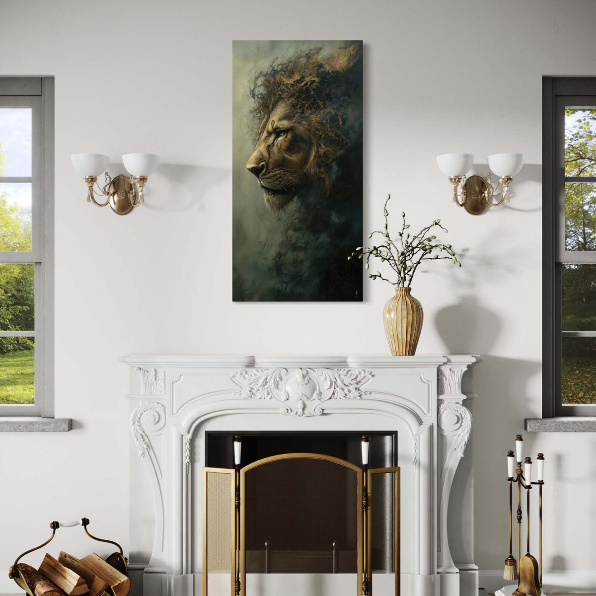 Regal Lion in Smoky Atmosphere