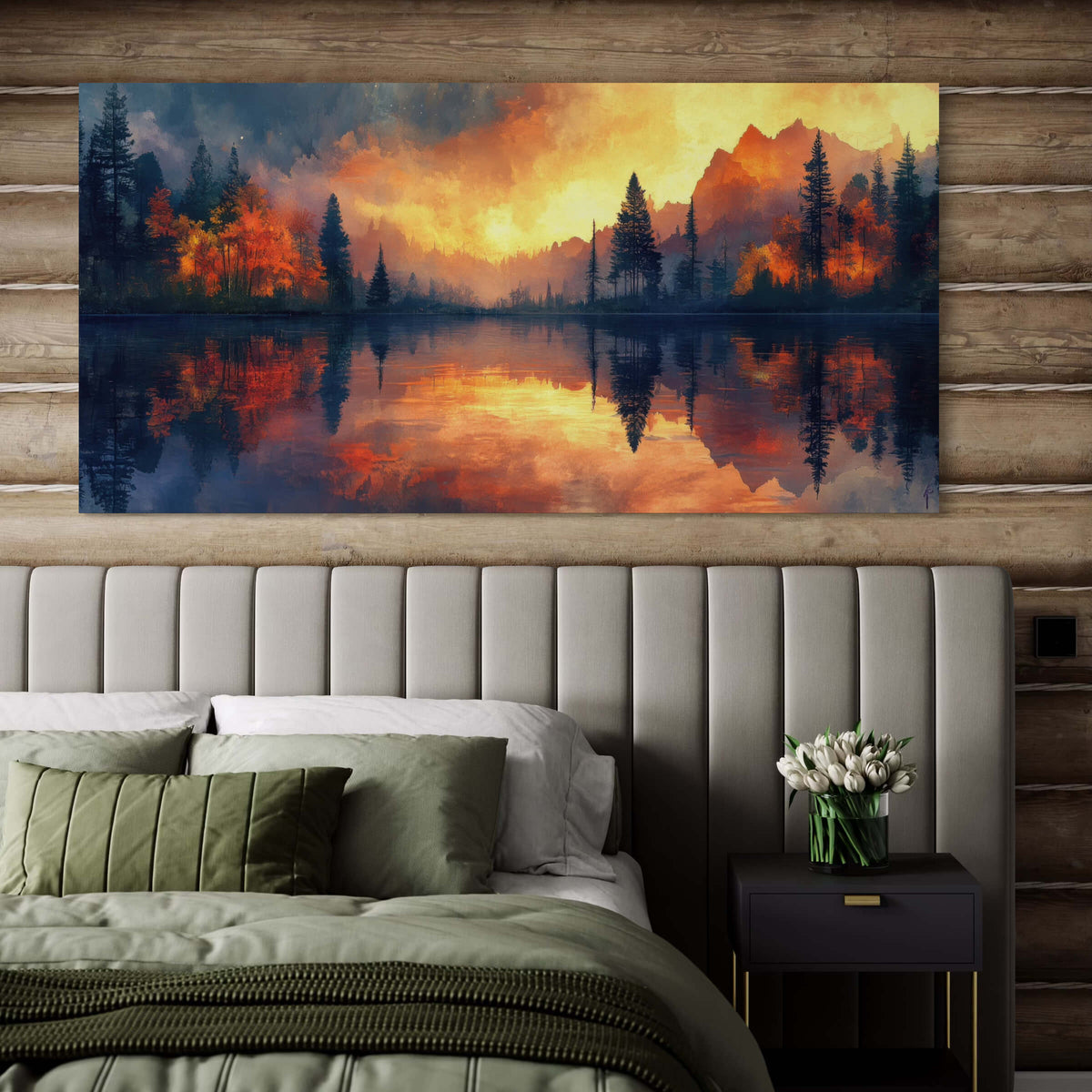 Fire and Mirror on a Mountain Lake