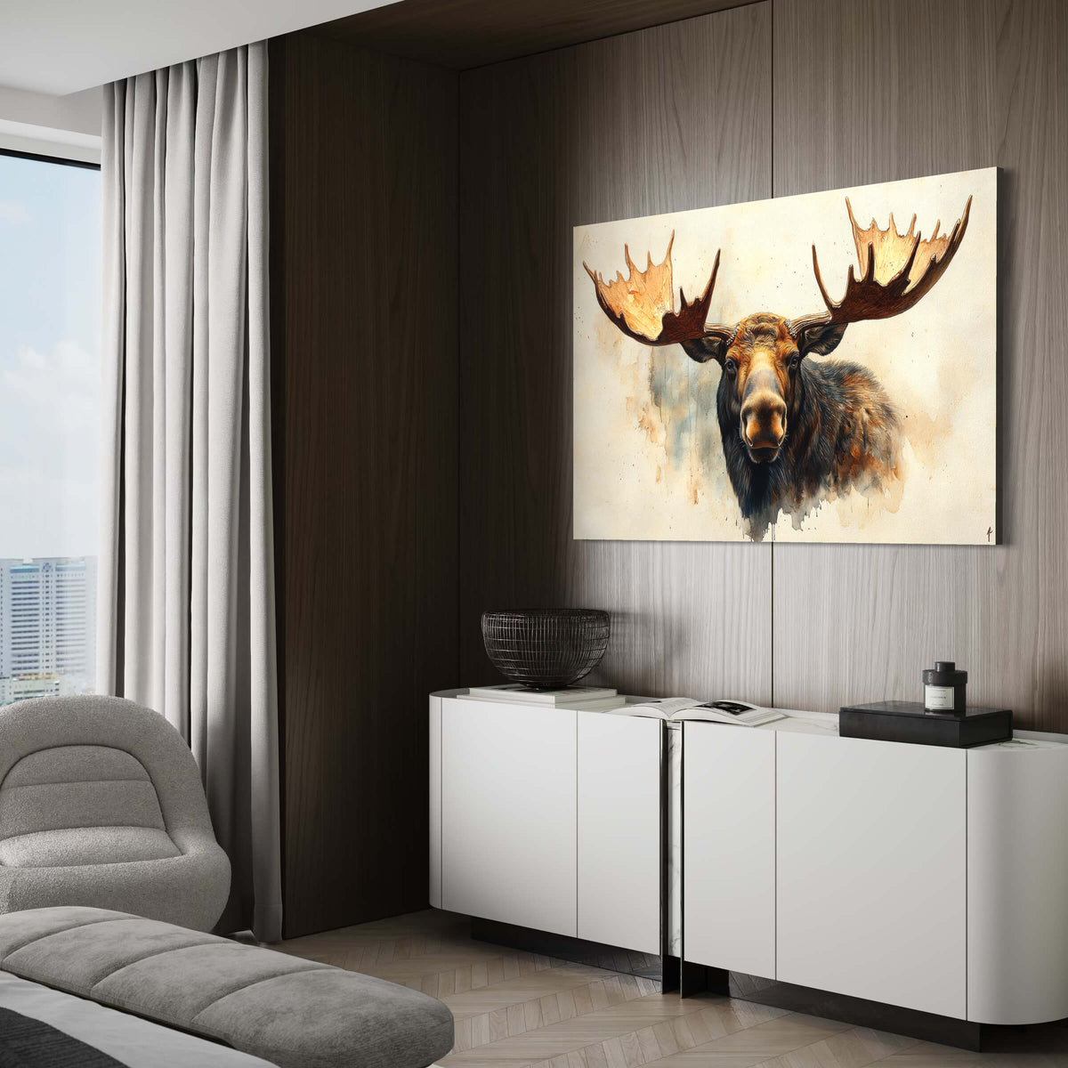 Moose Portrait on Weathered Canvas