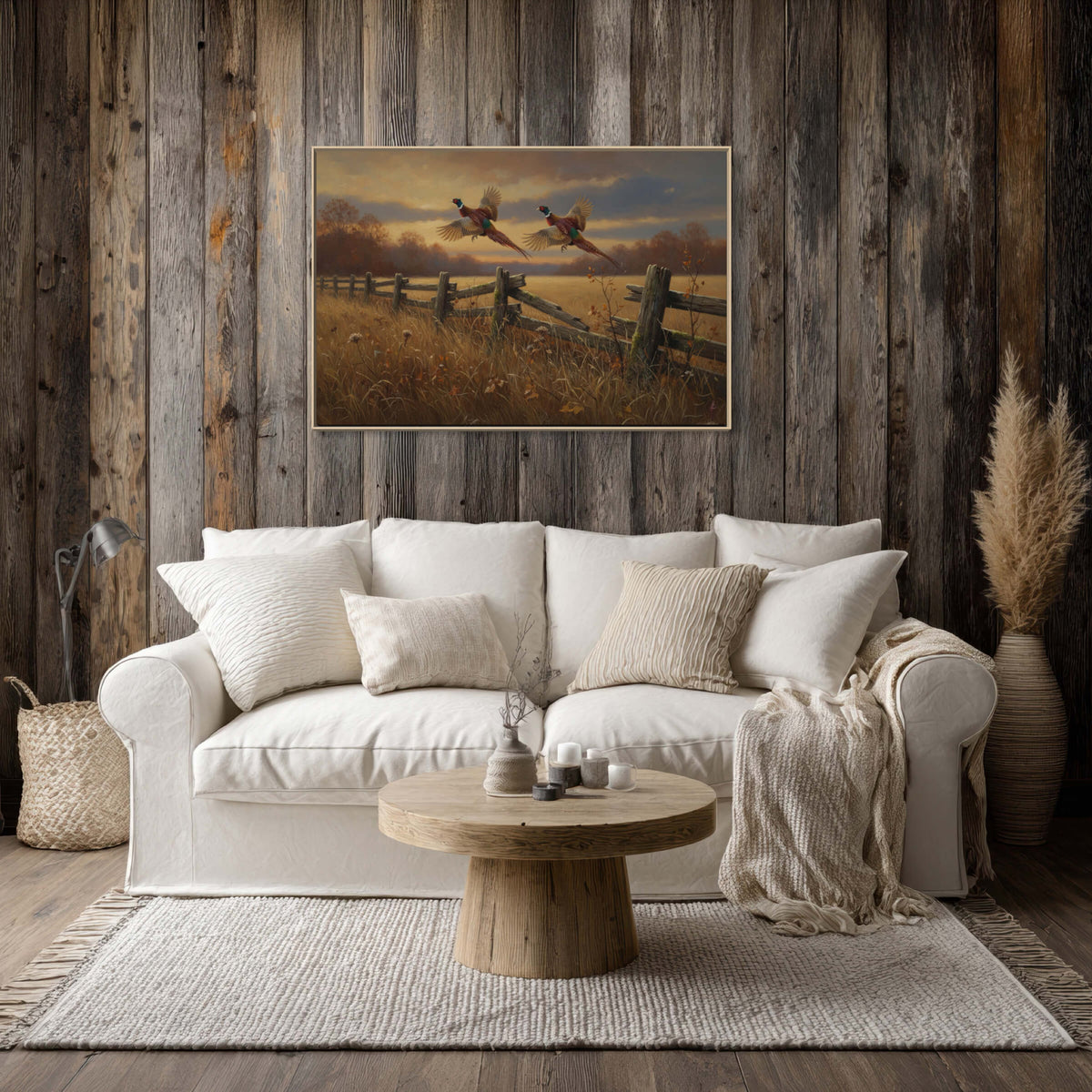 Pheasants Rising in the Harvest Glow