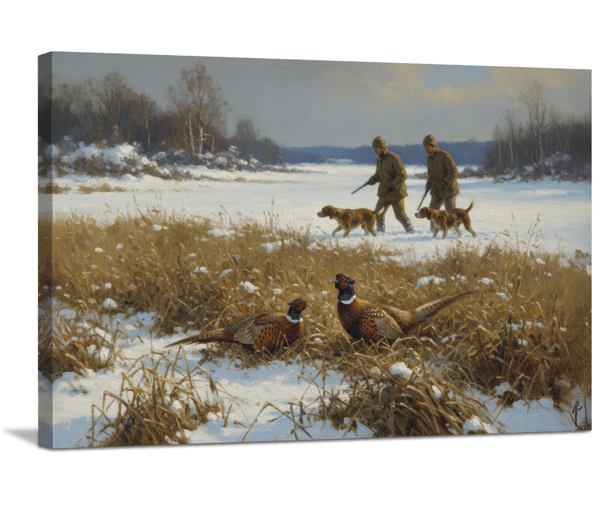 Pointers and Pheasants in the Snowbound Field