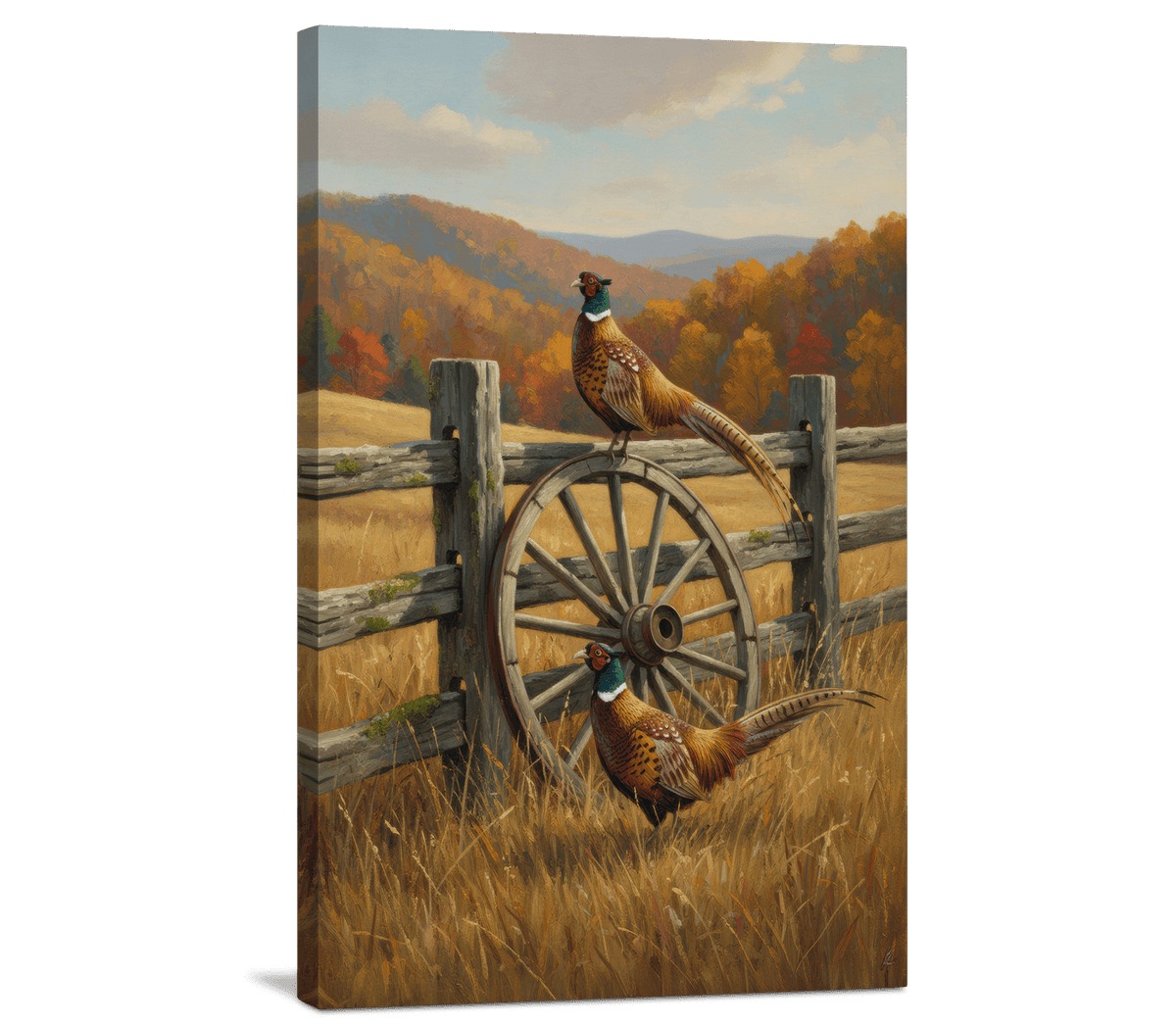 Pheasants Guarding the Old Wheel